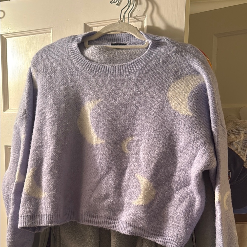 Debut Purple and White Crew Neck Sweater with Celestial Design